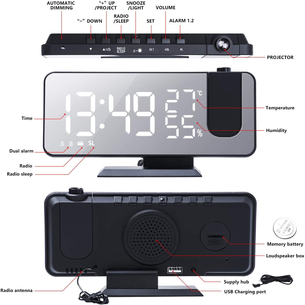 LED Projection Digital Alarm Clock Phone Charger - Xcellife