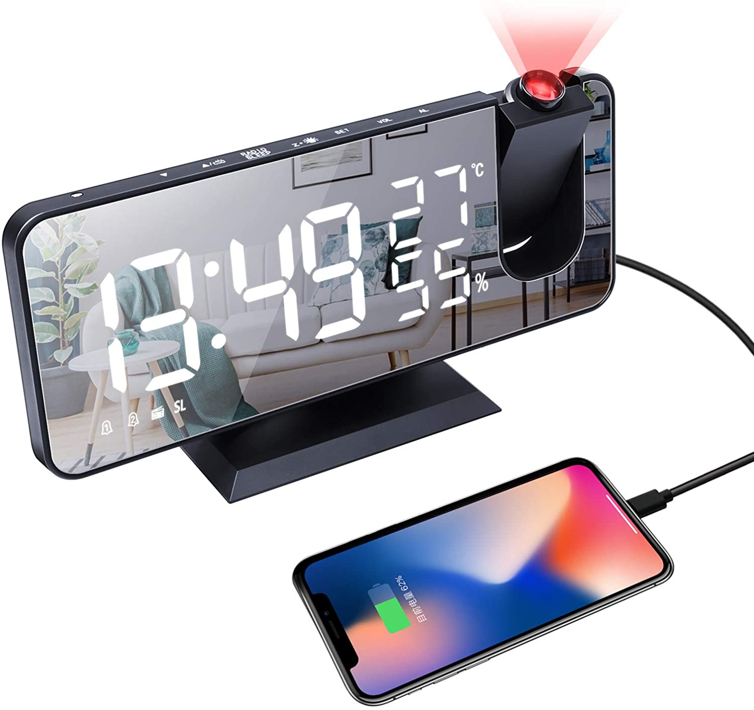 LED Projection Digital Alarm Clock Phone Charger - Xcellife