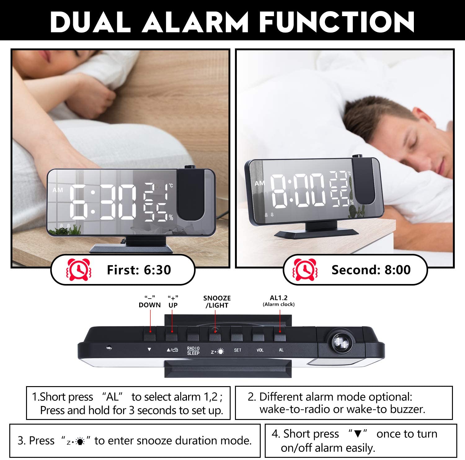 LED Projection Digital Alarm Clock Phone Charger - Xcellife