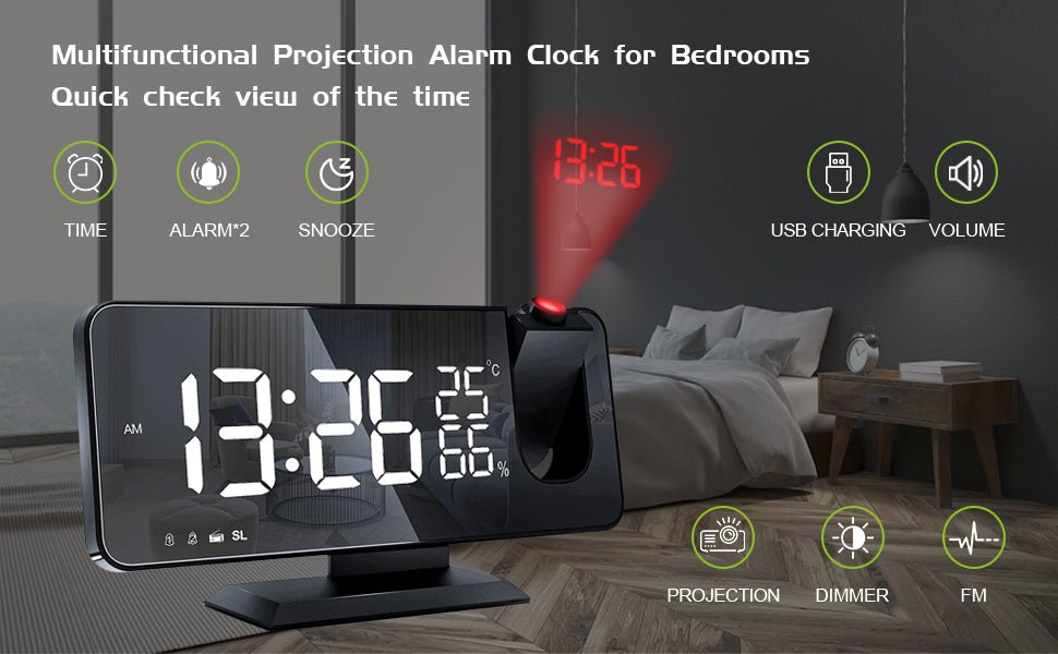 LED Projection Digital Alarm Clock Phone Charger - Xcellife